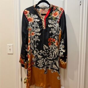 Floral Black and Orange Tunic Dress